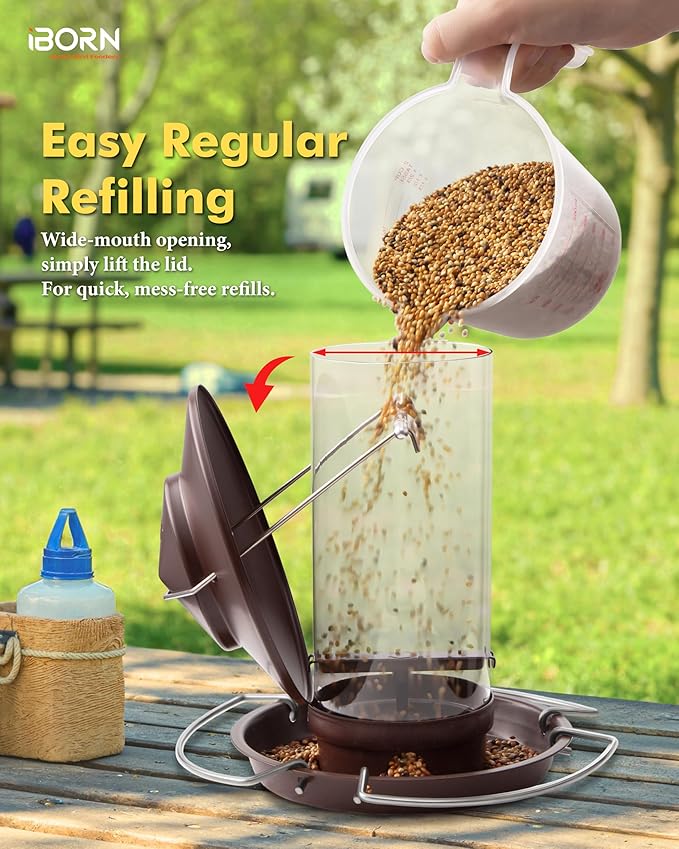 iBorn Bird Feeder Metal Squirrel Chew-Proof Bird Feeders for Outdoors Hanging for Cardinal Outside, Holds 1.5LB Seed with 3 Perchs, Bronze (Seed is not Included)