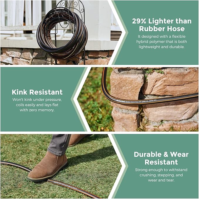 Giraffe Hybrid Garden Hose 5/8" x 50ft, Custom Length, NO Kink, Flexible, Leakproof Hose with Male to Female Fittings, 600 Burst PSI