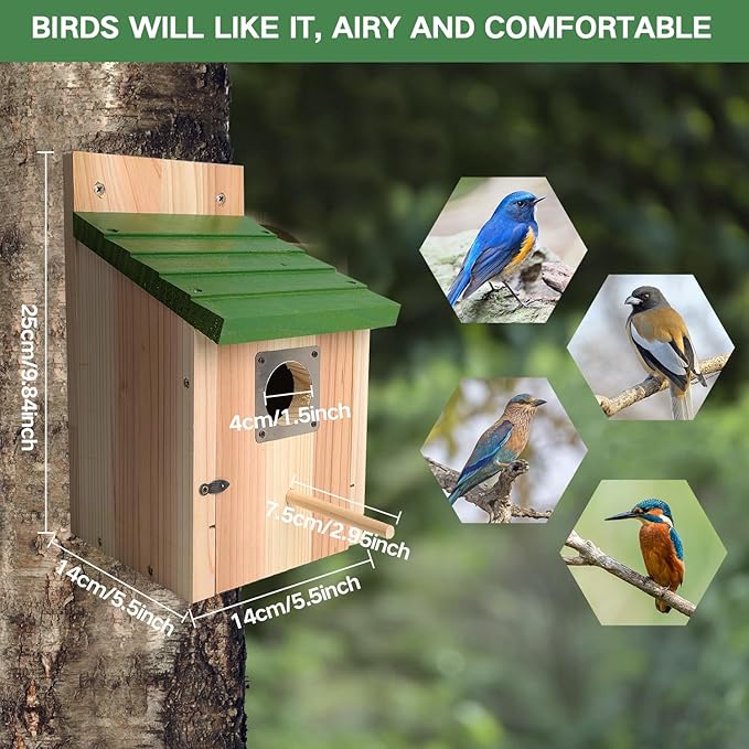 Bird Houses for Outside with Copper Guard, Thicken Cedar Wooden Nesting Box - Fit Bluebird, Finch, Swallow, Wren, Chickadee - Outdoor Garden Country Cottage Decor, Assembly Required