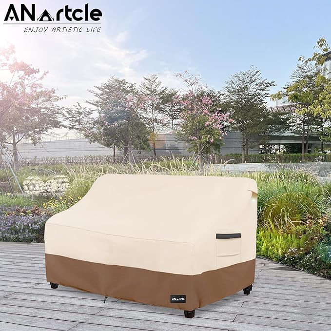 3-Seater Patio Sofa Cover,85W x 37D x 35H Inches Outdoor Couch Cover,100% Waterproof Heavy Duty Patio Sofa Covers,Patio Furniture Covers,Beige&Brown