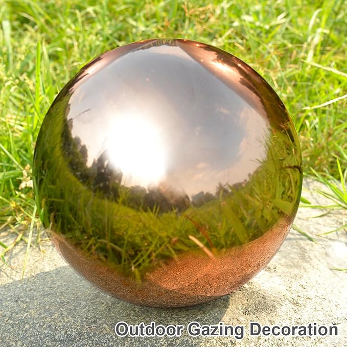 Nerien 6 Inch Gazing Ball, Stainless Steel Garden Mirror Globe, Polished Ornament Sphere, Hollow Floating Reflective Hemisphere, Home Outdoor Pond Housewarming Swimming Pool Decoration Gift, Rose Gold