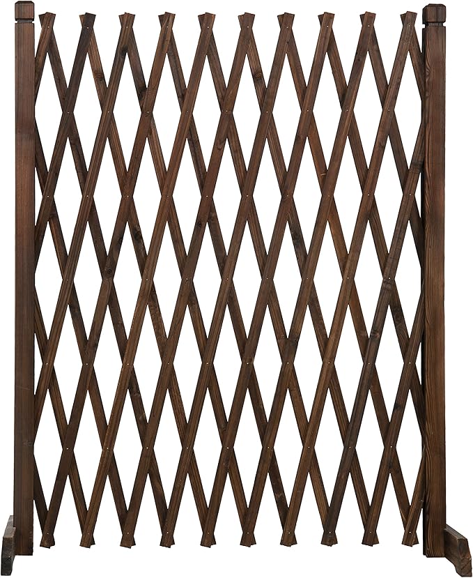 MyGift Expandable Garden Trellis, Solid Wood Freestanding Lattice Panels for Outside, Decorative Lattice Fence Trellis for Climbing Plants Outdoor, Brown