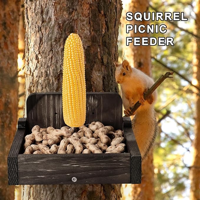 Durable Squirrel Feeder Outside, Squirrel Feeders for Outdoors, Chipmunk Feeder for Patio, Lawn, Garden, Squirrel Food for Backyard Squirrels Holds Corn Cobs, Peanut (Dark Brown, Medium)