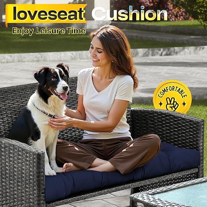 MAGIC ELEPHANT Outdoor Bench Cushion, Memory Foam Loveseat Cushion for Patio Furniture Wicker Chair, Settee Porch Swing Seat Cushion, 44 x 19 Inches (Blue)