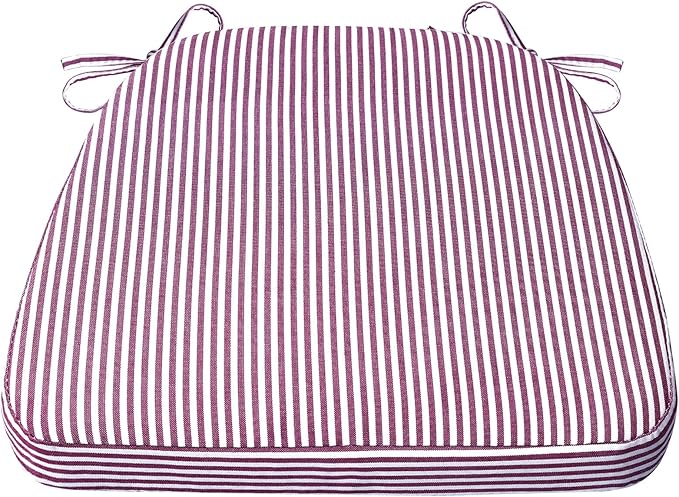 AAAAAcessories D-Shaped Chair Cushions, 2" Thick Dining Chair Pads with Ties and Removable, Machine-Washable Cover, 17" x 16", Pinstripe Red