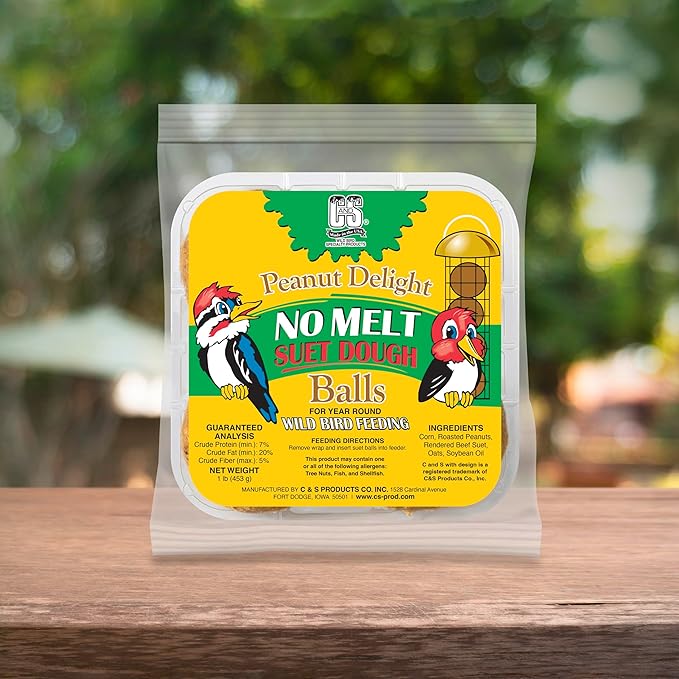 C&S Peanut Delight No Melt Dough Balls for Wild Birds Including Woodpeckers and Blue Jays, Pack of 4