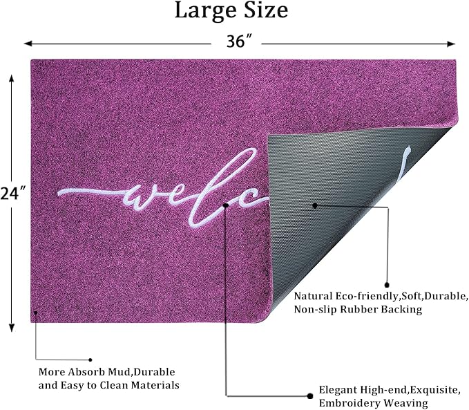 AAZZKANG Purple Outdoor Mat Front Door Entrance Indoor Welcome Doormat Large 24"x36" Anti Slip Rubber Door Mat,Trap Dirt Easy to Clean