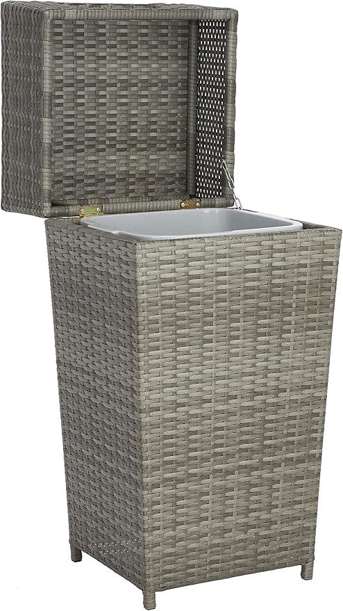Safavieh Outdoor Collection Mazeli Grey Wicker Trash Bin