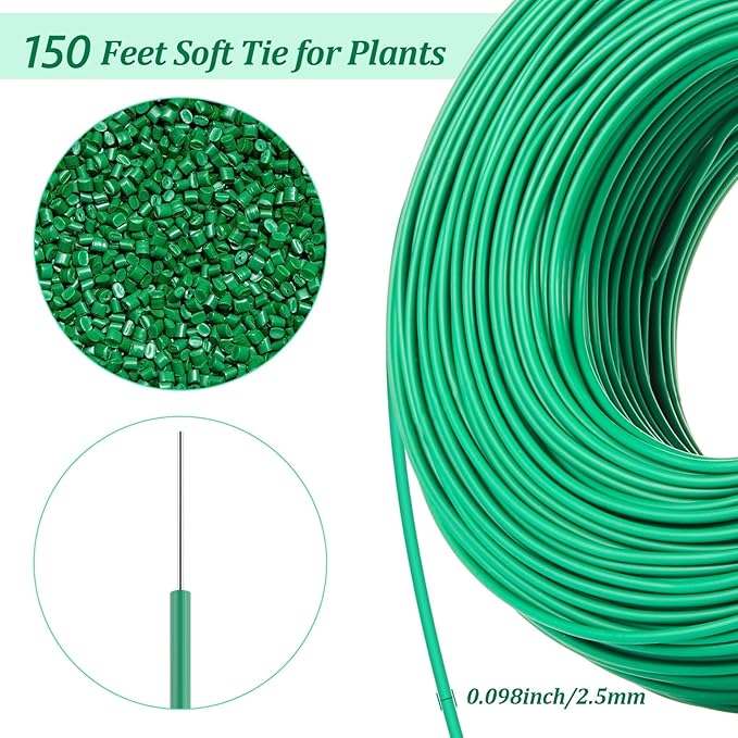 Zhengmy 150ft/46m Green Garden Wire, Sturdy Plant Ties with Wire Cutter, Twist Garden Ties Gardening Supplies 2.5 mm Diameter for Supporting Climbing Plants Office Organization and Decoration Binding