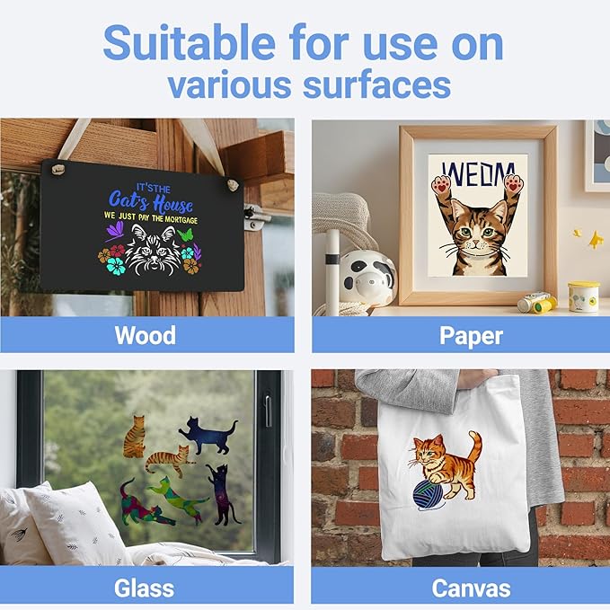 16 PCS Cat Stencils for Painting, Stencils for Crafts Reusable 8 x 8 Inch Quote Kitty Templates for Wood Signs Walls Canvas and Gifts for Cat Lovers