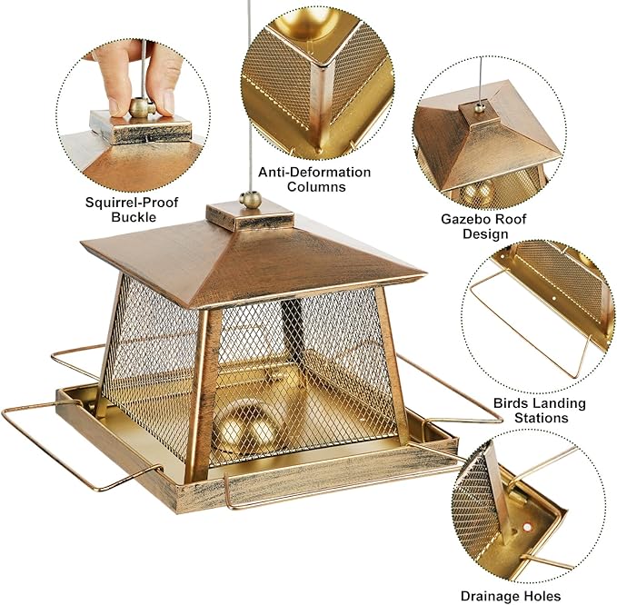 Large Bird Feeder for Outdoor, Gazebo Style Wild Bird Feeders, Metal Mesh Cardinal Birds Feeder for Garden Patio Birds Watching Decor, 4 lb Capacity