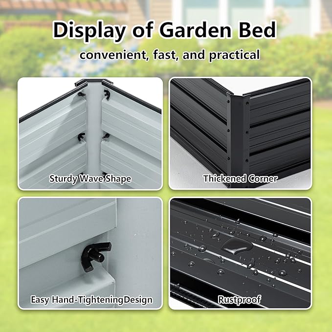 Galvanized Raised Garden Bed 4x3x1ft Outdoor Planter Box Galvanized Steel Garden Bed Kit for Vegetables, Flowers, Herbs and Succulents Black