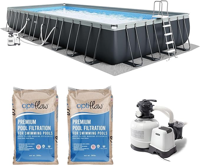 Intex 26373EH Ultra XTR 32ft x 16ft x 52in Above Ground Swimming Pool Set with Sand Filter Pump and OptiFlow 50 lb Premium Filter Sand (2-Pack)