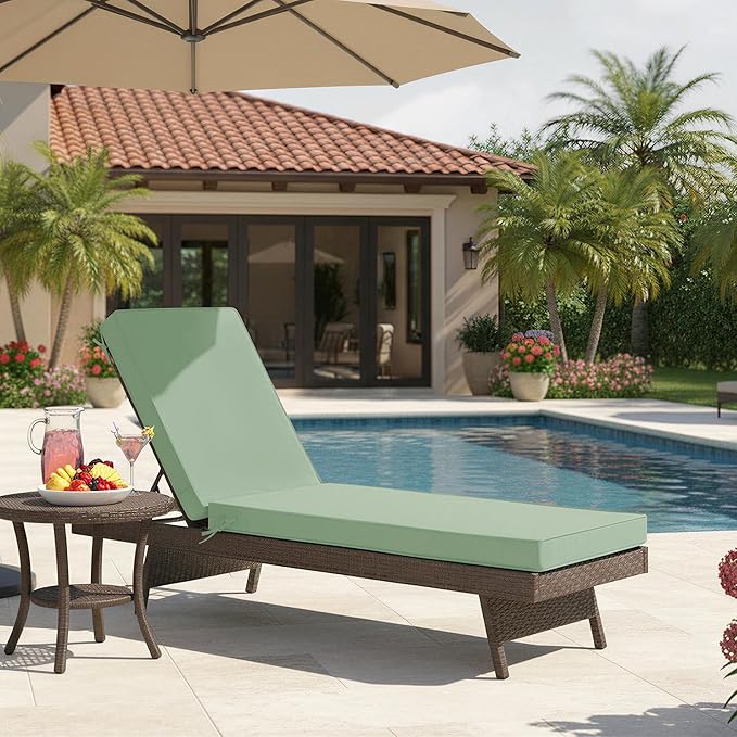 Chaise Lounge Cushions Outdoor - Waterproof and Fade Resistant Sun Lounger Replacement Cushions - Patio Lounger Pads with Removable Cover for Pool, Deck, Lawn, 80 x 26 x 3 Inch, Sage Green