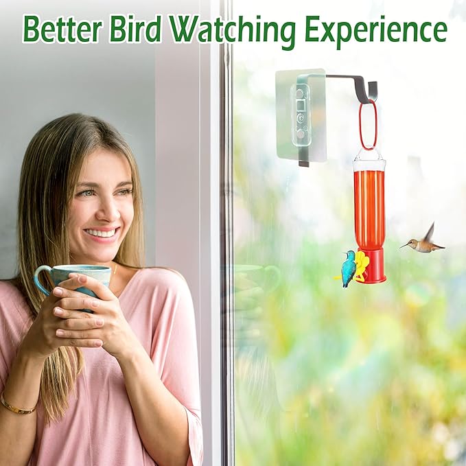 Window Hummingbird Feeder Hanging - 2 Pack Hummingbird Feeders with Window Mount Metal Hook, Easy to Clean and Refill - Small Plastic Hummingbird Feeder for Outdoors Garden Decor