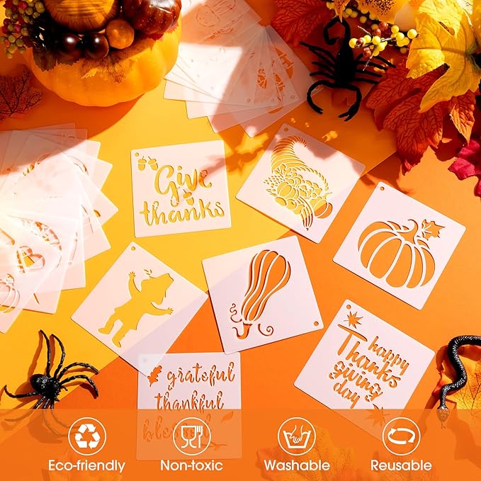 Marspark 66 Pcs Spring Easter Small Stencils for Crafts Reusable 3 Inch Stencils for Painting on Wood DIY Craft Paint Template for Wall Home Decor Card Rock Canvas Drawing Holiday (Pumpkin Style)