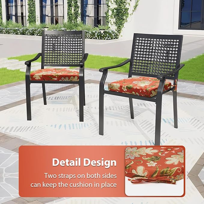 Outdoor Chair Cushions Set of 4, 17x16x2 Inch Patio Furniture Cushions, Water Resistant, Non-Slip, Floral