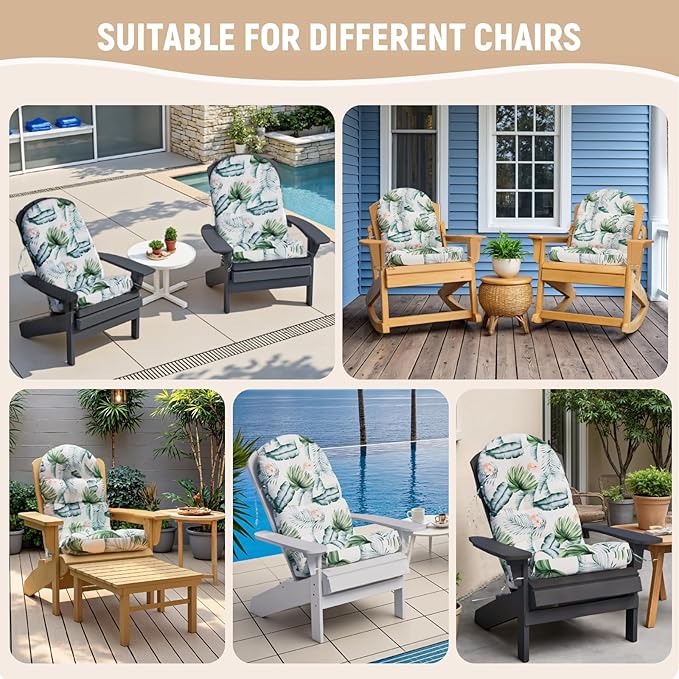 Adirondack Chair Cushion Set of 2, Rocking Chair Cushions, High Back Patio Cushions, Thickened Weather Resistant Patio Cushion with 6 Ties, Non Slip Fade & Waterproof