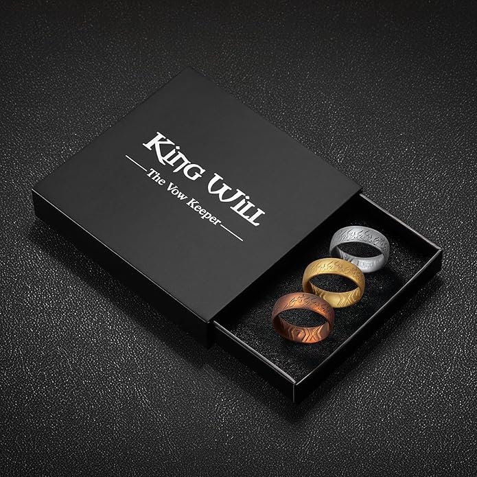 King Will Silicone Ring for Men and Women, 1.8mm Ultra Thick 6.6mm Width, Dome Metallic Style Comfort Fit - Breathable Durable Flexible Wedding Band