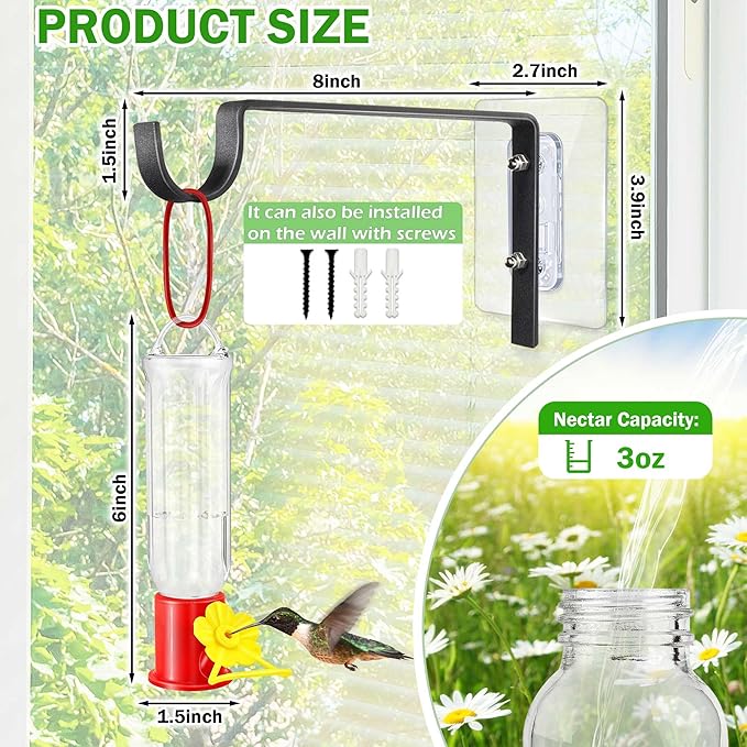 Window Hummingbird Feeder Hanging - 2 Pack Hummingbird Feeders with Window Mount Metal Hook, Easy to Clean and Refill - Small Plastic Hummingbird Feeder for Outdoors Garden Decor