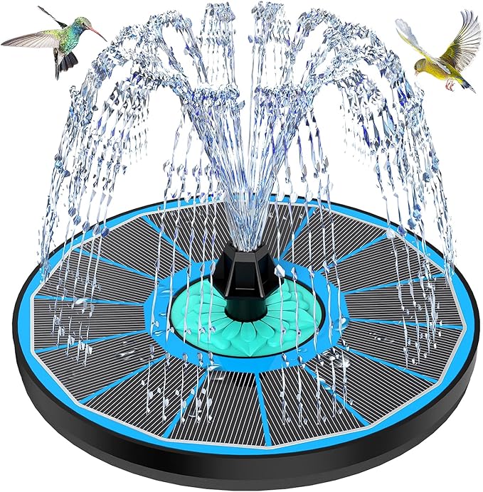 Solar Fountain Cyan Flower, Upgrade 3.5W Solar Bird Bath Fountains, Solar Powered Water Fountain with 7 Nozzles, 4 Fixed Pipes for Hummingbirds, Bird Bath, Garden, Pool, and Pond