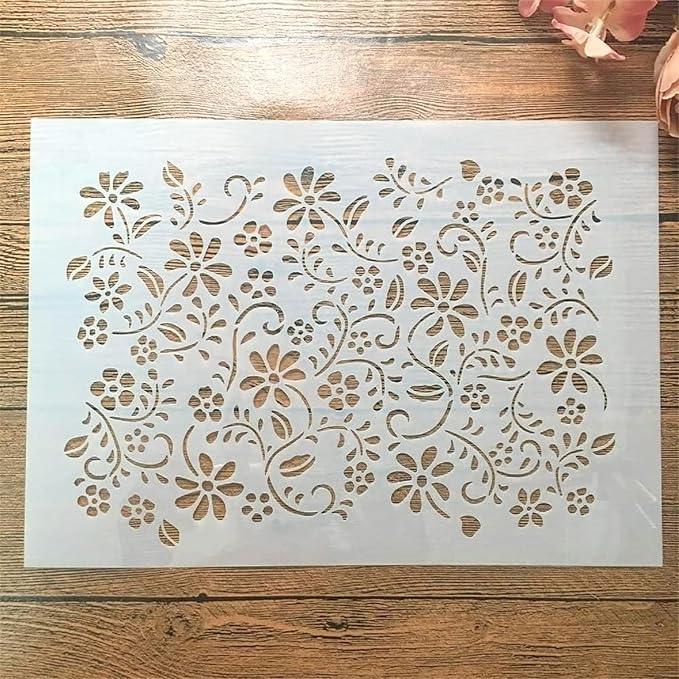 TIAMECH A4 Reusable Grass Stencil for Painting - Small Grass, Flowers & Leaves Layering Template, DIY Wall Art, Wood Furniture, Scrapbook & Crafts (8.3x11.7inch)