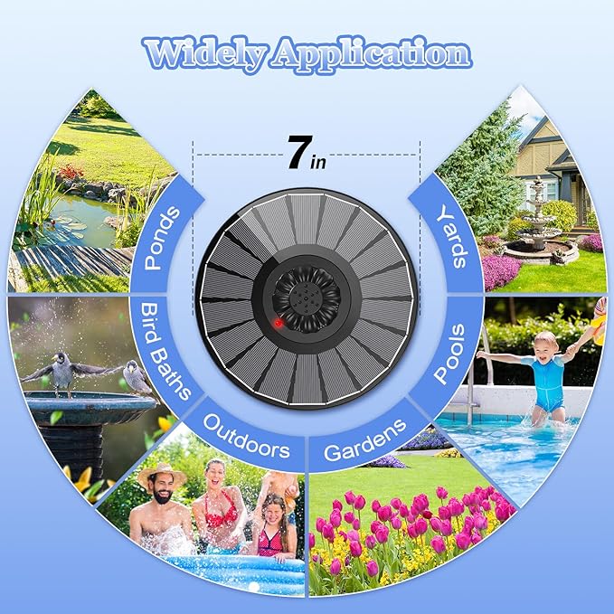 Yzert Solar Fountain with 2000mAh Battery & Innovative Indicator, 3.5W Glass Solar Water Fountain Pump Works in Cloudy Day with 7 Nozzles for Bird Baths, Gardens, Ponds, Pools, Outdoors-Black