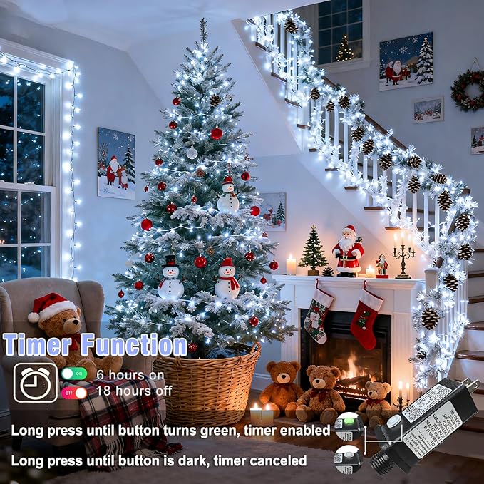 165FT 500 LED Christmas Lights, Plug in Christmas String Lights Indoor with Waterproof, 8 Modes Twinkle Fairy Lights for Bedroom Wedding Tree Holiday Decorations, White