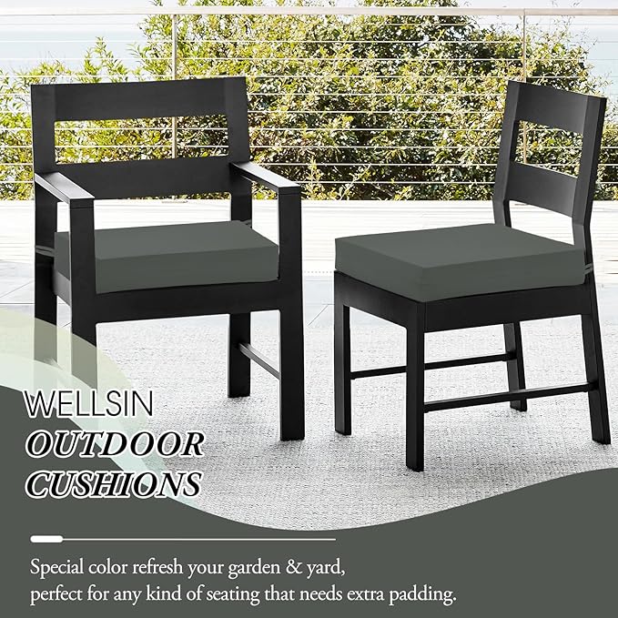 Wellsin Outdoor Chair Cushions for Patio Furniture - Outdoor Cushions for Chairs - Water Resistant Patio Chair Cushions Set of 4, 18.5"X16"X3", Charcoal Grey