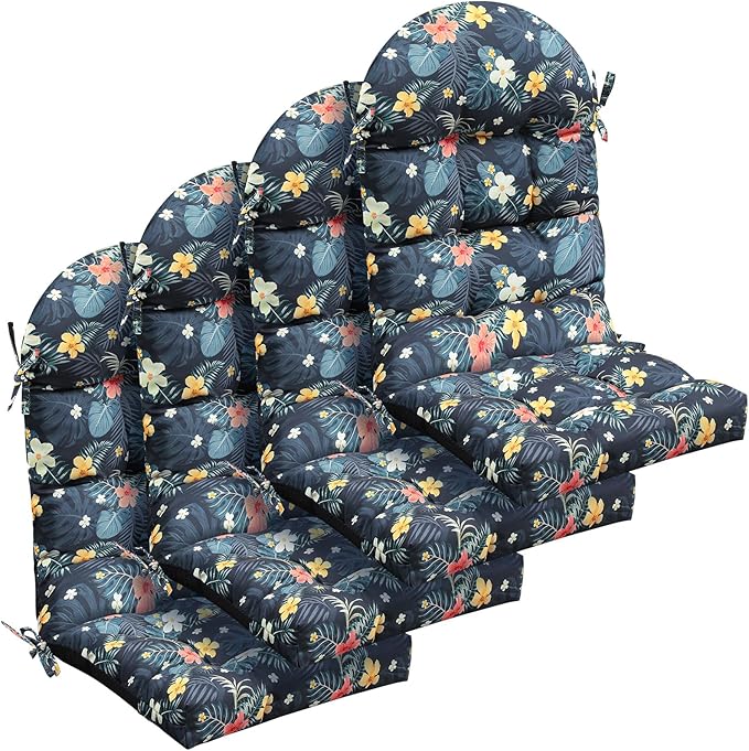 Geelin 4 Pcs Adirondack Chair Cushion High Back Patio Rocking Chair Cushion 44 x 19 x 4 Inch Tufted Weather Resistant Fade Resistant Seat for Patio Rocking Seat (Flowers)