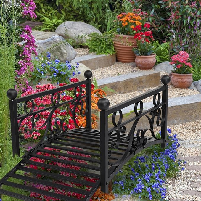 VINGLI 3.4ft Metal Garden Bridge, 330lbs Capacity Garden Bridges for Outdoors with Anti-Rust Coated Finish, Easy Assembly, Outdoor Decor Bridge for Garden Landscape, Backyard, Stream, Pond
