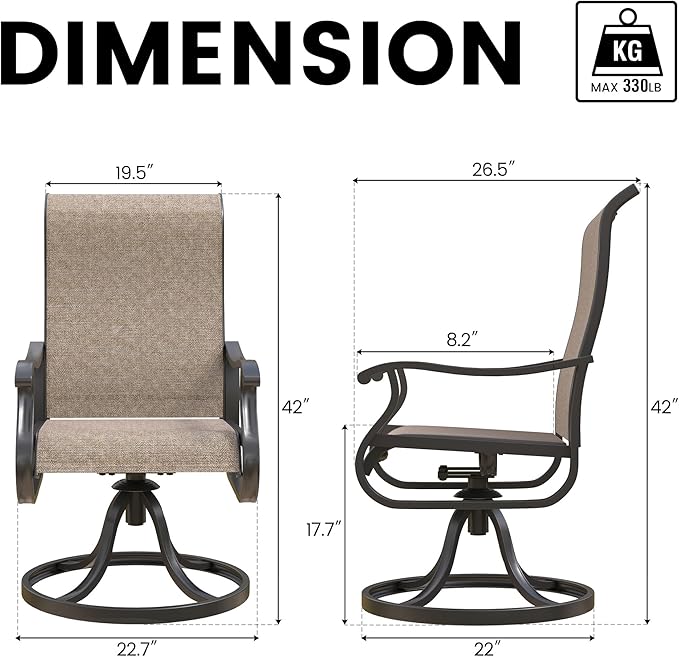 Patio Swivel Chairs Set of 2, Outdoor Dining Chairs with High Back, All-Weather Swivel Rocker Chair for Lawn, Porch or Garden (Brown)