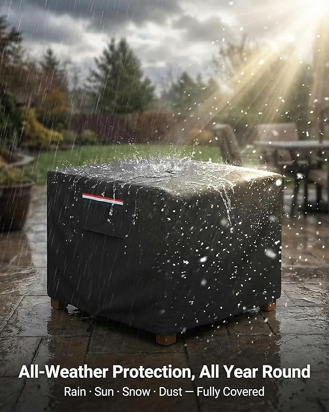 Square Waterproof Patio Ottoman Cover, 600D Heavy Duty Outdoor Furniture Cover with Windproof Buckles Air Vents, All-Weather Protector for Patio Ottoman or Outdoor Side Table 32 x 32 x 18 Inch, Black