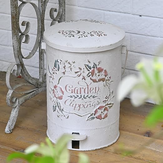 Z&Z ornamentorum Outdoor Small Trash Can with Lid Dog Poop Trash Can Outside for Kitchen Park Garden and Pedal Round Touchless Garbage with Flower and Bird Patterns