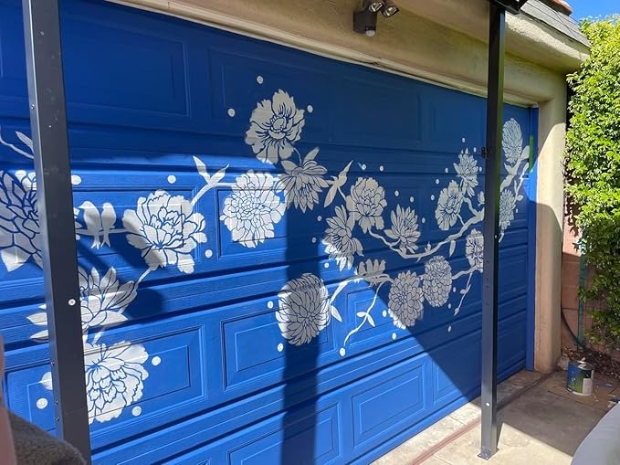 Large Flower Stencils for Walls 14inch Fence Stencil for Outdoor Floral Stencils Reusable Daisy Peony Stencil for Wood Garden Fence Furniture Fabrics DIY Decor