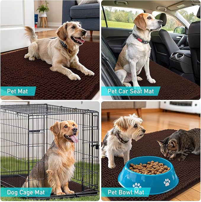 OLANLY Dog Door Mat for Muddy Paws 48x30, Absorbs Moisture and Dirt, Absorbent Non-Slip Washable Doormat, Quick Dry Chenille Mud Mat for Dogs, Entry Indoor Entryway Carpet for Inside Floor, Brown