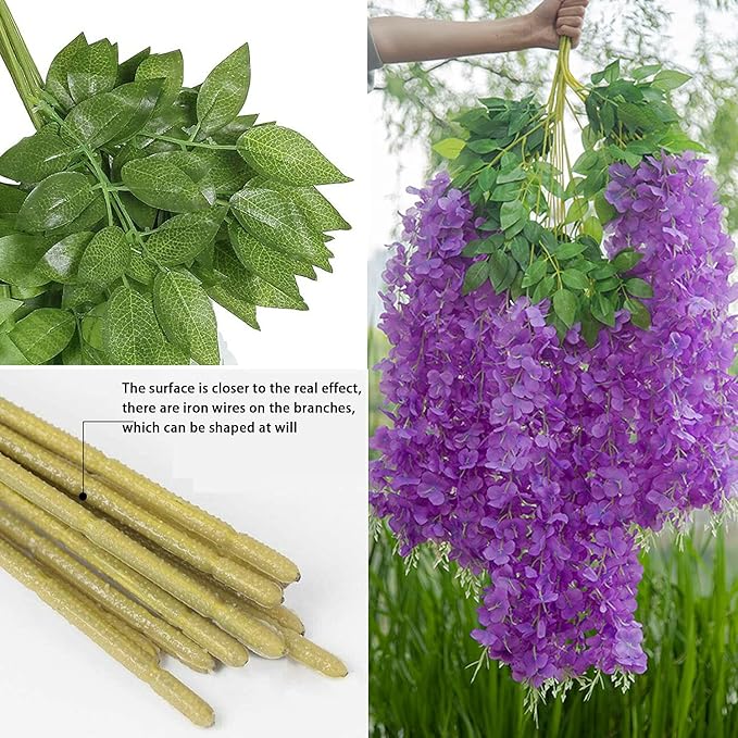 Artificial Wisteria Hanging Flowers Fake Wisteria Flower Garland Silk Vines Rattan Decor for Home Wedding Arch Wall Garden Greenery Bedroom Outdoor Office Party Decoration (36, Light Purple)