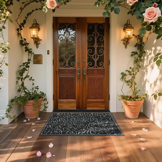 Yimobra Large Door Mat Outside Entrance 47x32, Waterproof Sturdy Outdoor Mats for Front Door, Heavy Duty Non-Slip Doormat for Garage Patio Entryway Indoor, Easy Clean, Black