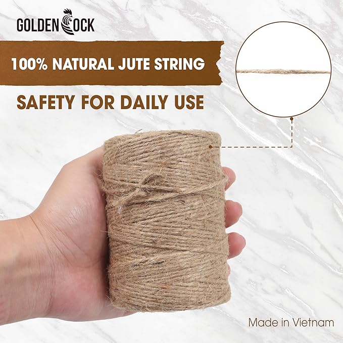 2mm - 164FT Natural Jute Twine Rope String - for Crafts Gardening Plant Accessories Gift Wrapping, Arts Packing Material Christmas Twine Bulk Wedding Decor (1200 Ft)