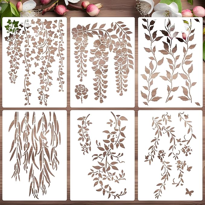 Large Vine Stencils for Painting on Wood Wall 14” Reusable Leaf Branch Stencils for Crafts Canvas Furniture