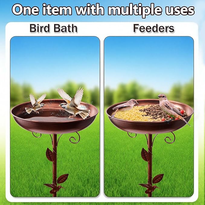 Metal Bird Bath for Outdoors - Vintage Freestanding Bird Bath with 5-Prong Base and 40-Inch Tall Removable Bowl, Antique Bronze Garden Decoration, Suitable for Patio, Courtyard