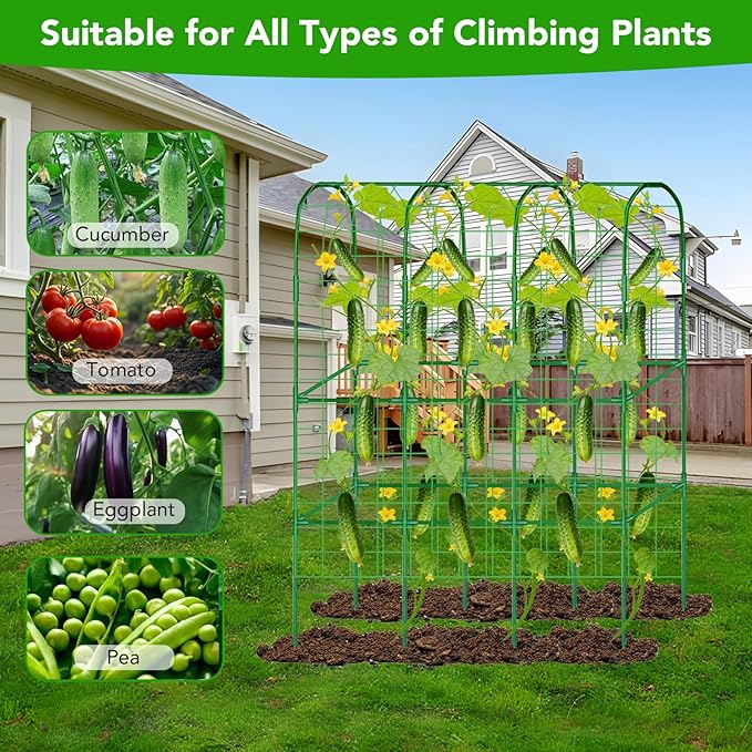 65" Tall Cucumber Trellis for Raised Bed, Garden Trellis for Climbing Plants Outdoor, U-Shape Metal Arch Vegetables Trellis Plant Support for Zucchini Squash Vines