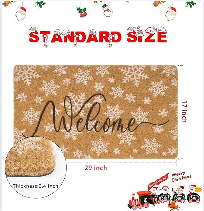 Winter-Welcome-Doormat Outdoor-Entrance Cute Snowflake Door Mat Non Slip Christmas Holiday Coir Doormat 17 X 29 Inch