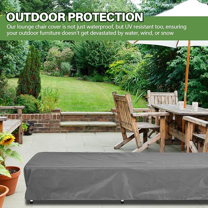 1 Pcs Patio Chaise Lounge Cover Waterproof Outdoor Lounge Chair Cover 30" D x 83" W x 12" H UV Resistant with Handle Strap for Furniture Protection (Gray)
