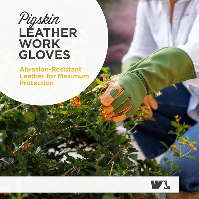 Wells Lamont Rosetender Gardening Gloves for Women – Thorn Proof Garden Gloves, Grain Leather Long Gloves for Pruning & Yard Work, 4129-300, Medium