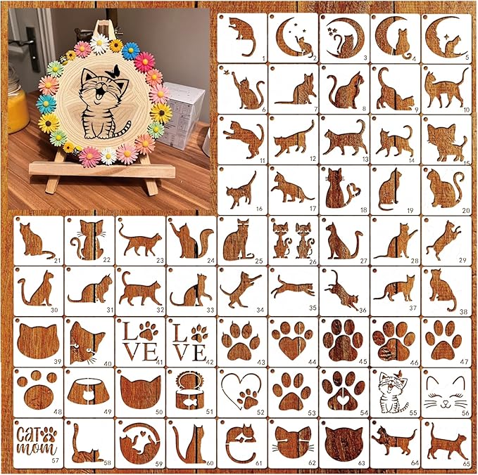Small Stencils for Painting on Wood Burning Reusable, 3 Inch Reusable Stencil for Craft Ornament Paint Template Stencils for Wall Card Rock Wood Signs Coasters Canvas Home Decor (cat)