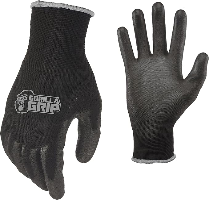 Gorilla Grip Work Gloves, Never Slip Maximum Grip All-Purpose, Gloves for Men, Superior in Wet, Dry, Oily Conditions, Polymer Palm, Extra Large Size, 1 Pair, Black/Blue| 25054-26