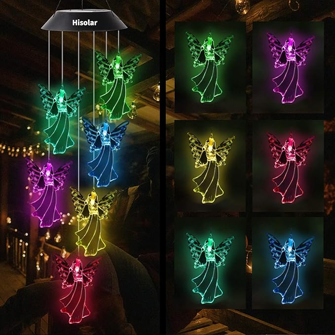 Angel Solar Wind Chimes Light Color Changing Solar Mobile Waterproof LED Solar Powered Wind Chimes for Home Party Yard Garden Decor,Gifts for mom Birthday Gifts