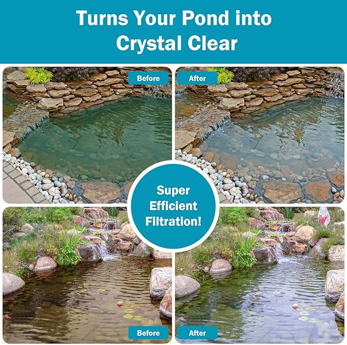 All-in-One Koi Pond Pumps for Outdoor Ponds 200-350 Gal, 400GPH Pond Fountain Kit with 3 Spray Patterns, Pond Filter Fountain Pump for Garden, Water Feature, Upgradeable for LED & U - V Lamp