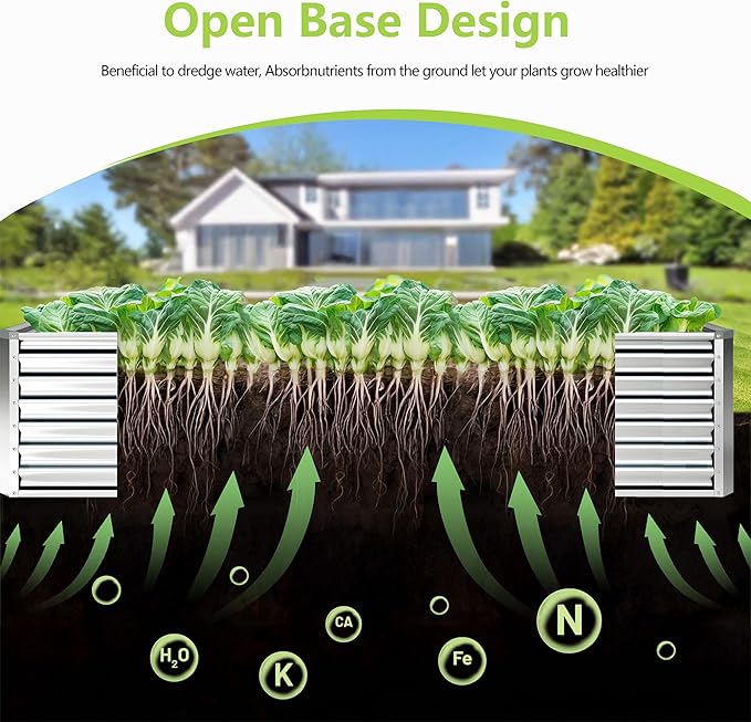 4x2x2FT Galvanized Raised Garden Bed Kit, Galvanized Planter Raised Garden Boxes Outdoor, Large Metal Raised Garden Beds for Vegetables-Silver